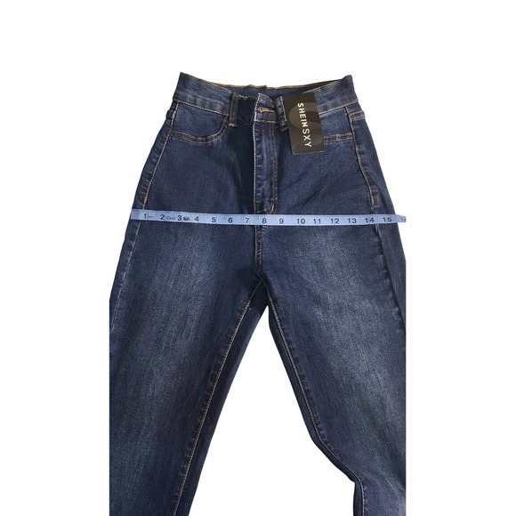 Shein Sxy Flare Leg Jeans High Waist Dark Wash Denim Pants Trendy Size S - Picture 9 of 9